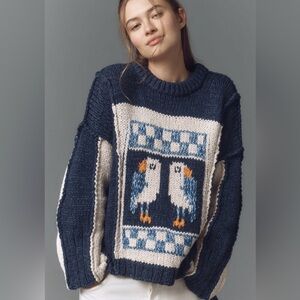 Pilcro Navy Blue Sweater with Parrot Design